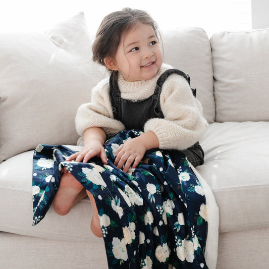 Ivory Rose Blossom Satin Back Toddler Blanket - Saranoni