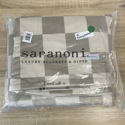 Neutral Checkered XL Minky Stretch Blanket