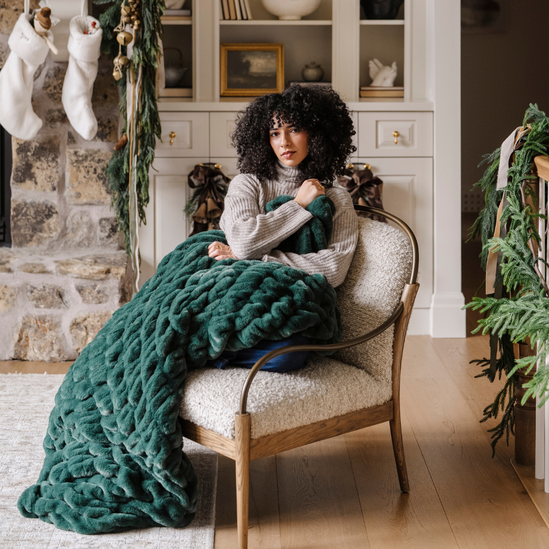 HOLIDAY DOUBLE RUCHED FAUX FUR THROW BLANKETS