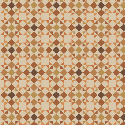 A repeating geometric pattern of small diamonds and triangles in warm neutral tones, including beige, tan, brown, and rust orange, filling the entire frame.