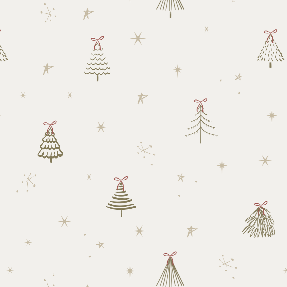 Pattern of Christmas trees and stars on a light background
