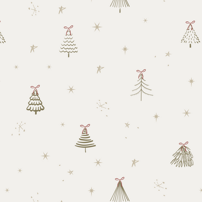 Pattern of Christmas trees and stars on a light background