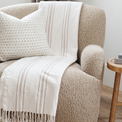 Comfy chenille fringe blanket draped over a contemporary chair - Saranoni