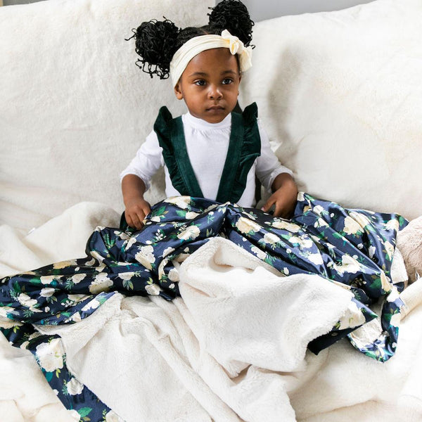 Ivory Rose Blossom Satin Back Toddler Blanket - Saranoni