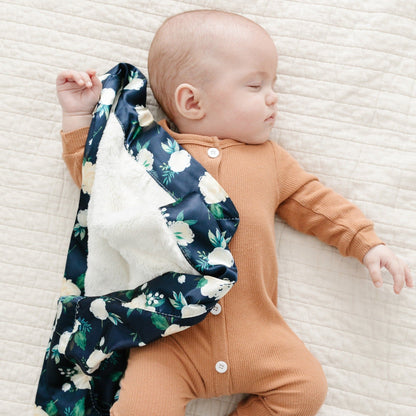 Ivory Rose Blossom Satin Border Mini Blanket - Saranoni