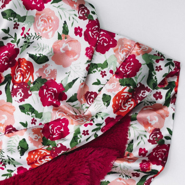 Raspberry Floral Satin Back Mini Blanket - Saranoni