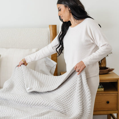 Textured twin waffle knit blanket, perfect for enhancing your bedroom decor.